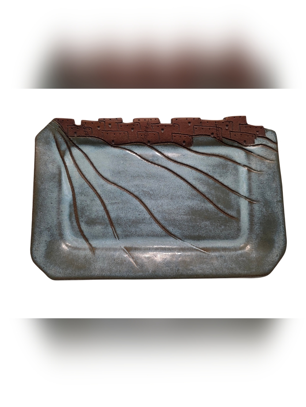 Southwestern Mesa Serving Tray Artisan Home Decor Handmade Pottery Teal Glaze